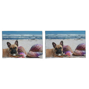 French Bulldog on the Beach Pillow Covers