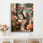 French Bulldog on Toilet | Frenchie Art Bathroom Canvas Print<br><div class="desc">Art featuring a playful French Bulldog enjoying a bathroom break in a bathroom filled with beautiful flowers. This charming artwork adds a touch of warmth and personality to your space,  making it feel more inviting and joyful.</div>