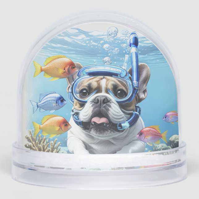 French Bulldog on vacation swapping Snow Globe (Front)