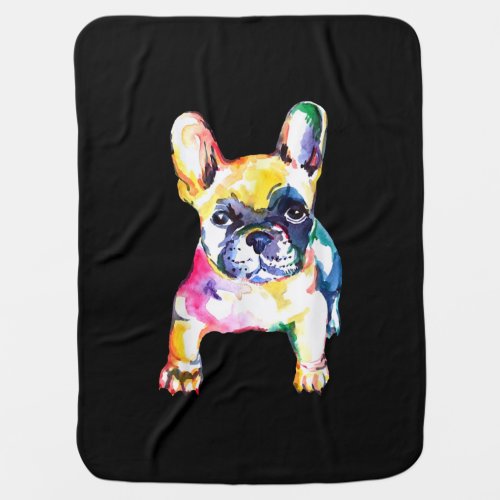 French Bulldog Original Watercolor Drawing Gift Baby Blanket