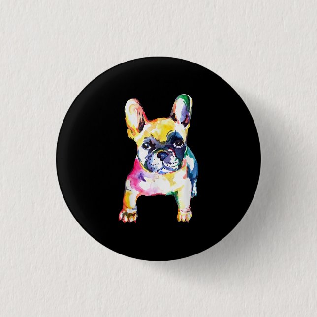 French Bulldog Original Watercolor Drawing Gift Button (Front)