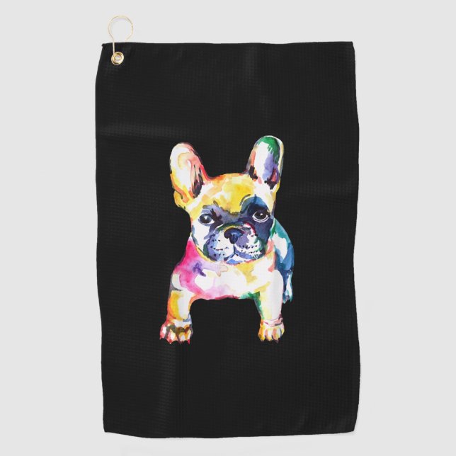 French Bulldog Original Watercolor Drawing Gift Golf Towel (Front)
