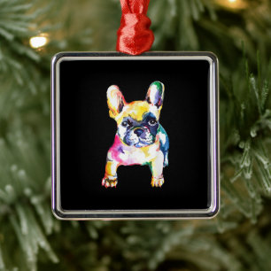 French Bulldog Original Watercolor Drawing Gift Metal Ornament
