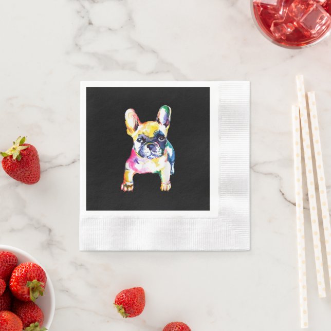French Bulldog Original Watercolor Drawing Gift Napkins (Insitu)