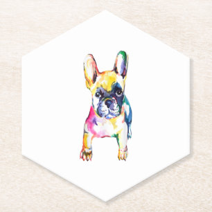 French Bulldog Original Watercolor Drawing Gift Paper Coaster