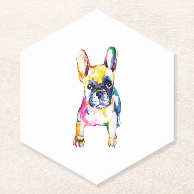 French Bulldog Original Watercolor Drawing Gift Paper Coaster (Front)