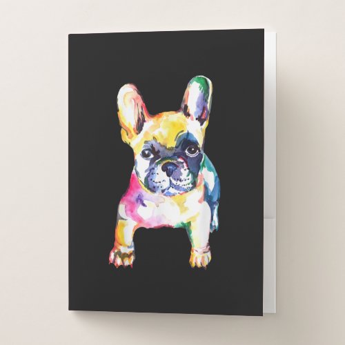 French Bulldog Original Watercolor Drawing Gift Pocket Folder