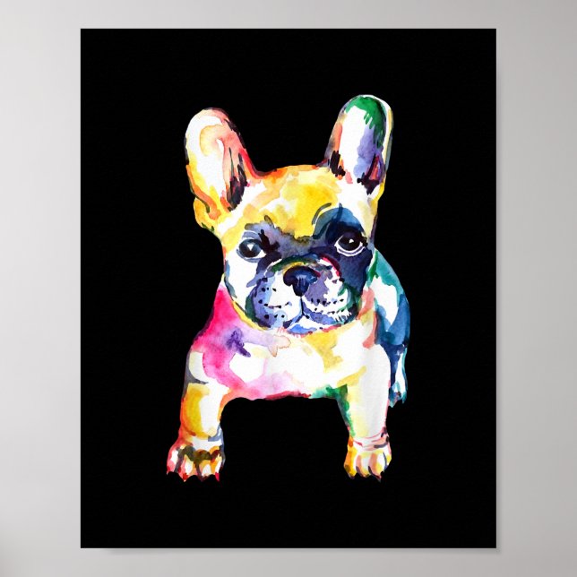 French Bulldog Original Watercolor Drawing Gift Poster (Front)