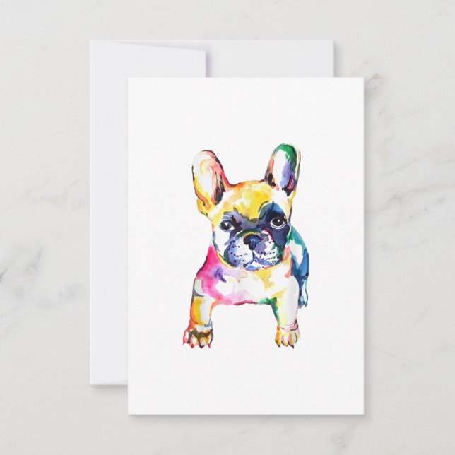 French Bulldog Original Watercolor Drawing Gift RSVP Card (Front)