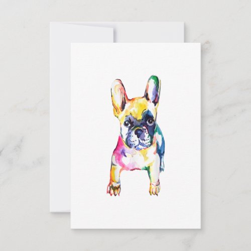 French Bulldog Original Watercolor Drawing Gift RSVP Card