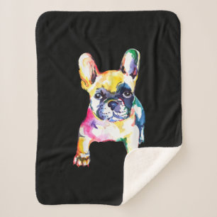 French Bulldog Original Watercolor Drawing Gift Sherpa Blanket