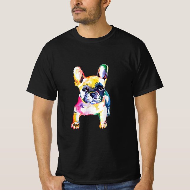 French Bulldog Original Watercolor Drawing Gift T-Shirt (Front)