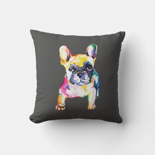 French Bulldog Original Watercolor Drawing Gift Throw Pillow (Front)
