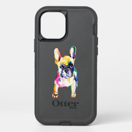 French Bulldog Original Watercolor Hand Drawing OtterBox Defender iPhone 12 Case