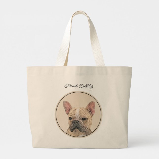 French Bulldog Painting Fawn Cute Original Dog Art Large Tote Bag (Back)