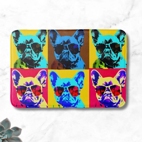 French bulldog painting in pop art style bath mat