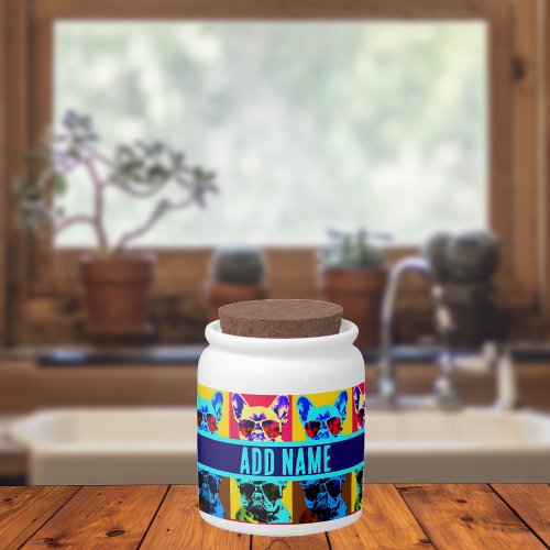 French bulldog painting in pop art style candy jar