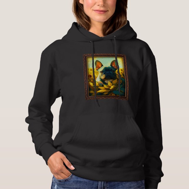 French Bulldog Painting Sunflower Flower Mom Women Hoodie (Front)
