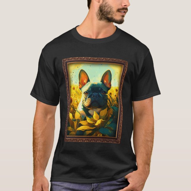 French Bulldog Painting Sunflower Flower Mom Women T-Shirt (Front)