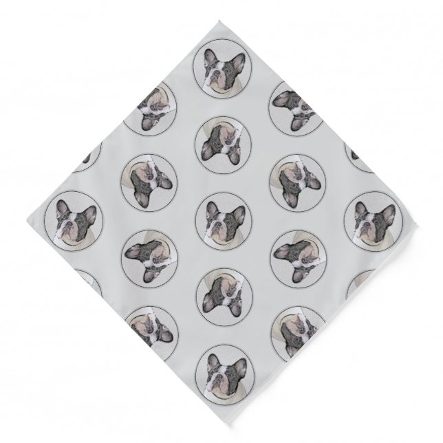 French Bulldog Painting White Black Pied Dog Art Bandana (Front)