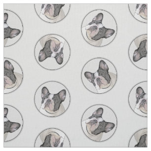 French Bulldog Painting White Black Pied Dog Art Fabric