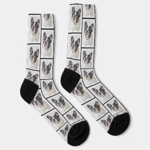 French Bulldog Painting White Black Pied Dog Art Socks