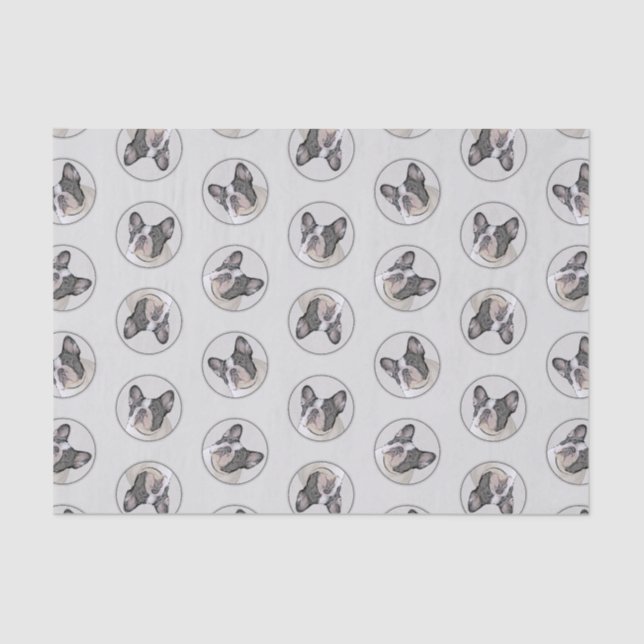 French Bulldog Painting White Black Pied Dog Art Tissue Paper (Front)