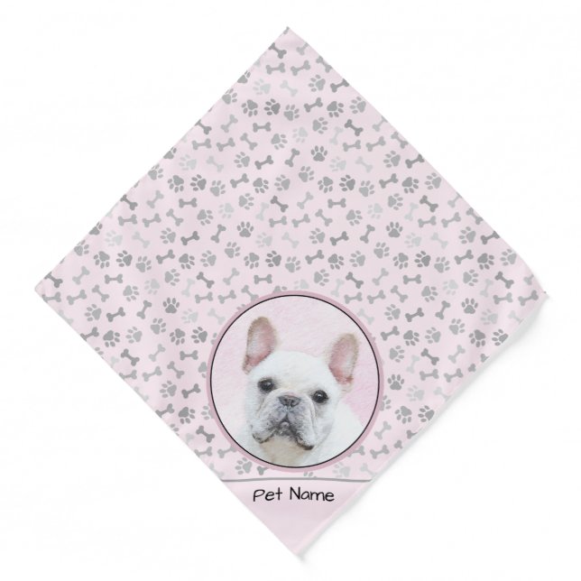 French Bulldog Painting White Cream Pet Dog Art Bandana (Front)