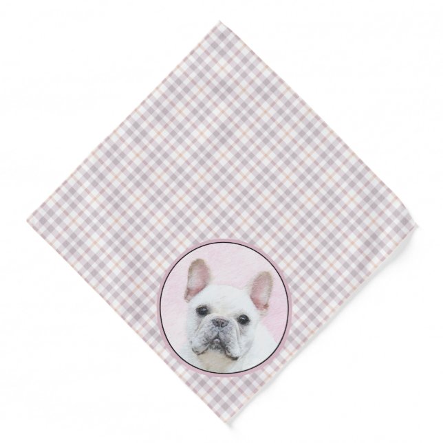 French Bulldog Painting White Cream Pet Dog Art Bandana (Front)