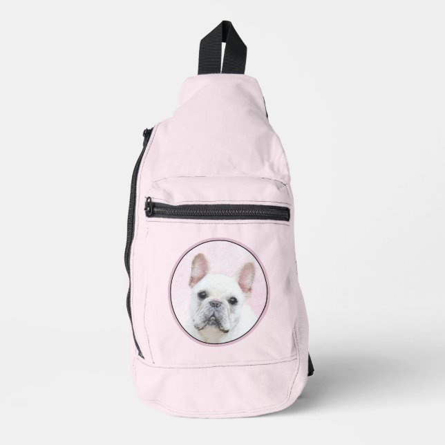 French Bulldog Painting White Cream Pet Dog Art Sling Bag (Front)