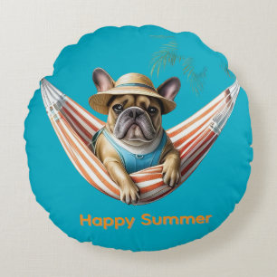 French Bulldog Palm Beach French Bulldog Round Pillow