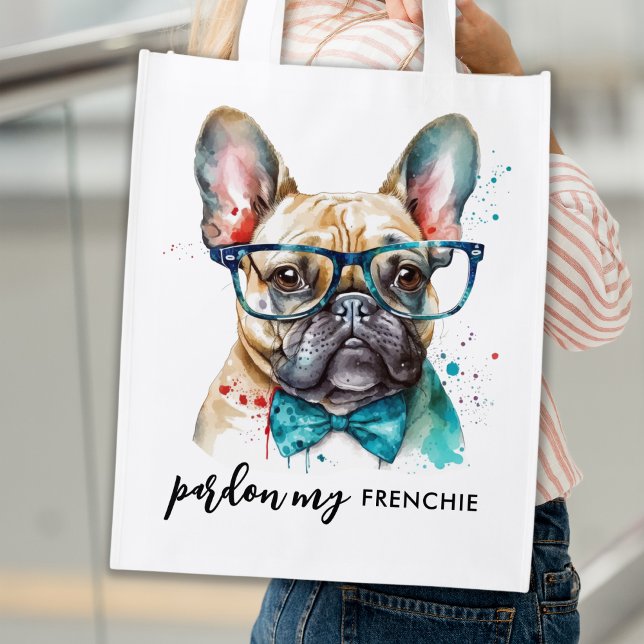 French Bulldog Pardon My Frenchie Cute Dog Grocery Bag (Creator Uploaded)