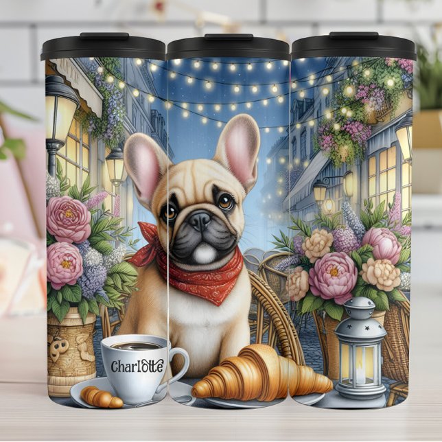 French Bulldog: Parisian Café Charm Thermal Tumbler (Creator Uploaded)
