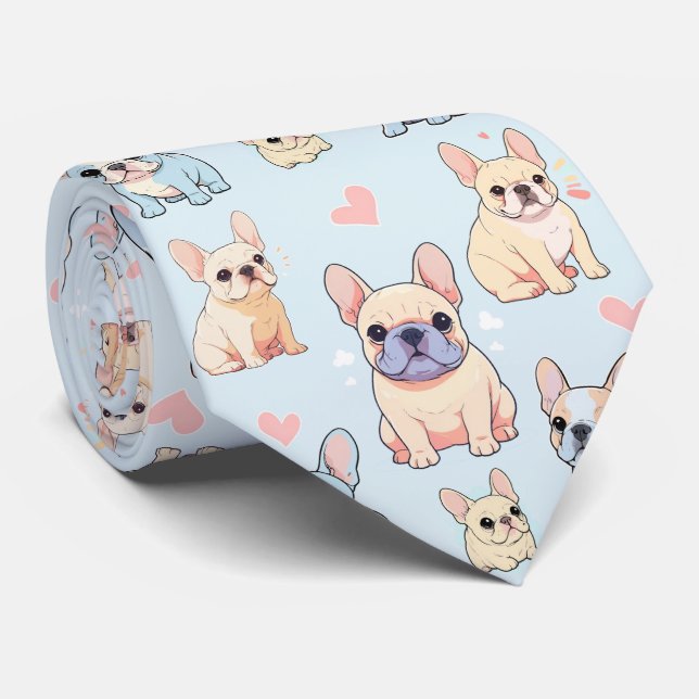 French Bulldog Pastel Pattern Neck Tie (Rolled)