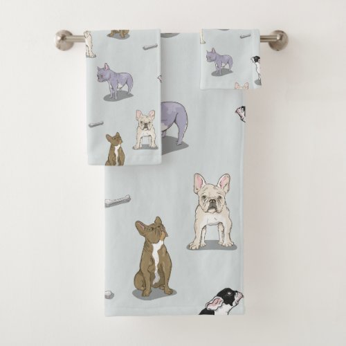 French bulldog pattern bath towel set