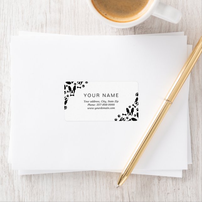 French Bulldog pattern corner Label (Insitu)