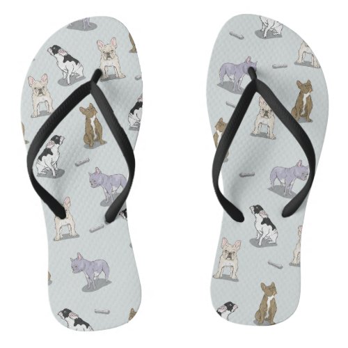 French bulldog pattern flip flops