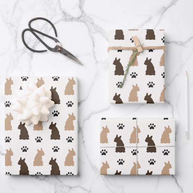 French Bulldog Pattern Neutral Earth Tones Wrapping Paper Sheets (Front)