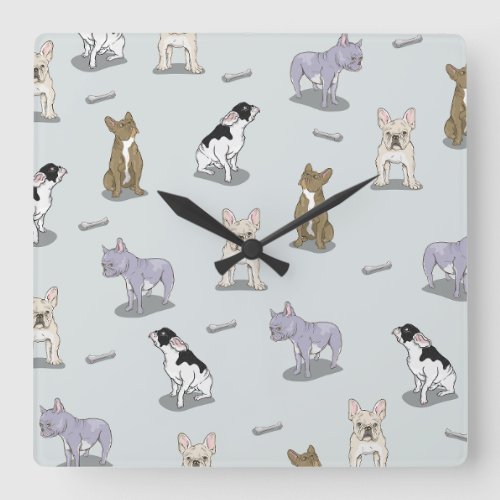 French bulldog pattern square wall clock