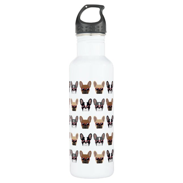 French Bulldog Pattern Stainless Steel Water Bottle (Front)