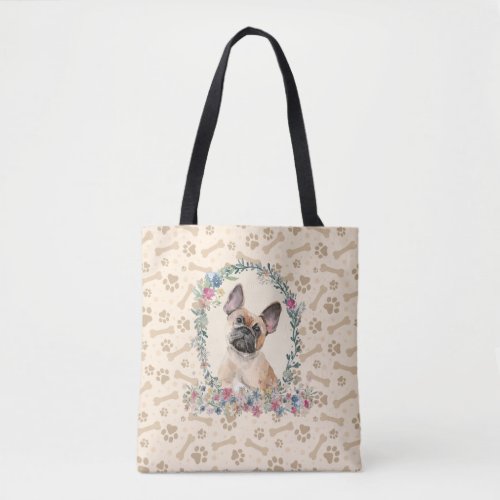 French Bulldog Paw Print  Dog Bone Cute  Tote Bag