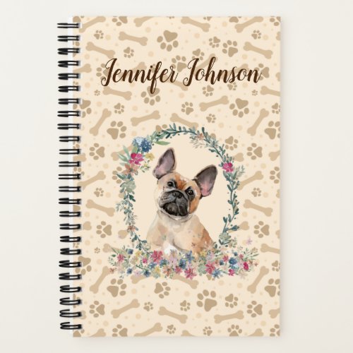 French Bulldog Paw Print  Floral Cute Notebook