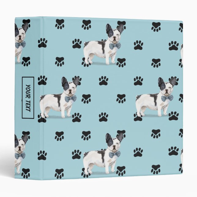 French Bulldog Paw Prints Pattern 3 Ring Binder (Front/Spine)