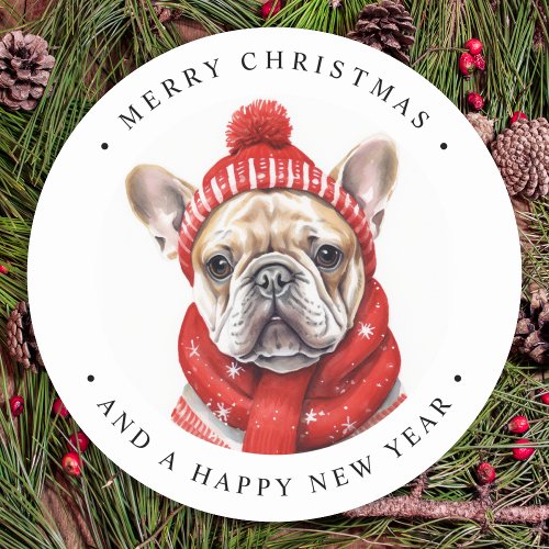French Bulldog Personalised Dog Merry Christmas  Classic Round Sticker