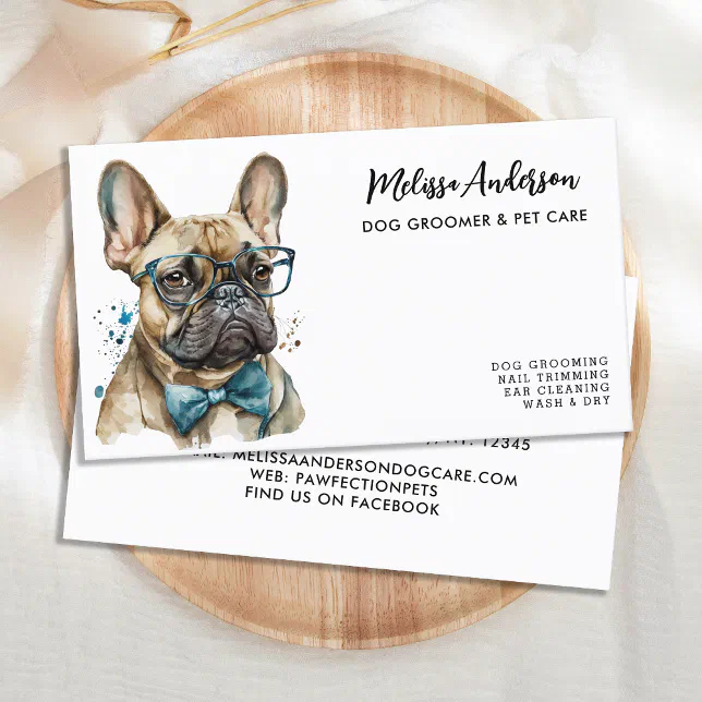 Image showcasing French Bulldog Personalized Dog Groomer Pet Care Business Card | Zazzle