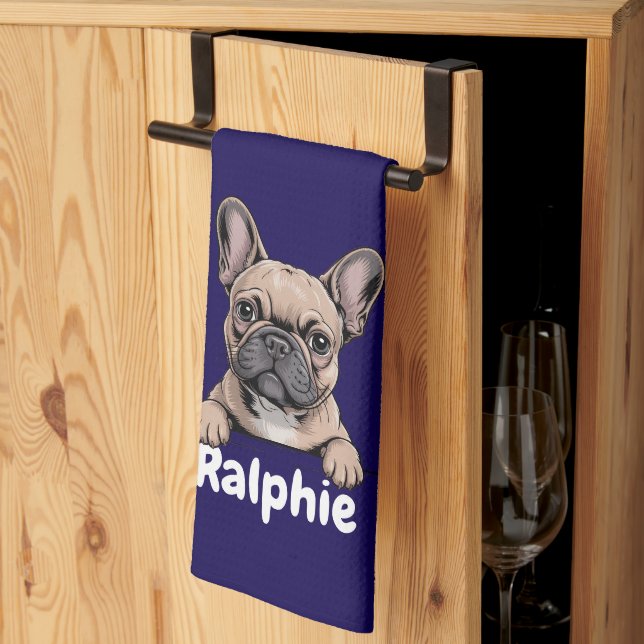 French Bulldog Personalized Dog Name Pet Owner Kitchen Towel (Thirds Fold)