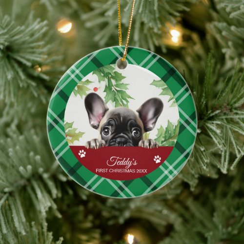 French Bulldog Personalized First Christmas Ceramic Ornament