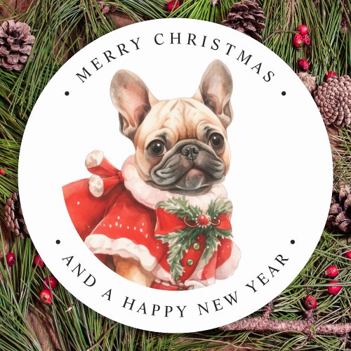 French Bulldog Personalized Puppy Dog Christmas  Classic Round Sticker