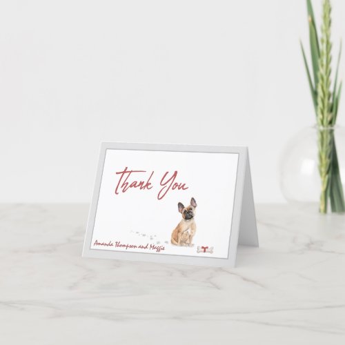 French Bulldog Pet Dog Personalize Bone Ribbon   Thank You Card