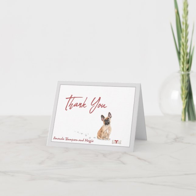 French Bulldog Pet Dog Personalize Bone Ribbon   Thank You Card (Front)